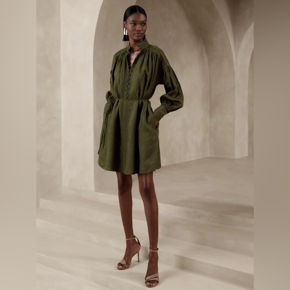 NWOT! Banana Republic Waimea Olive European Linen Mini Dress - Size Small⭐️ - Picture 1 of 4